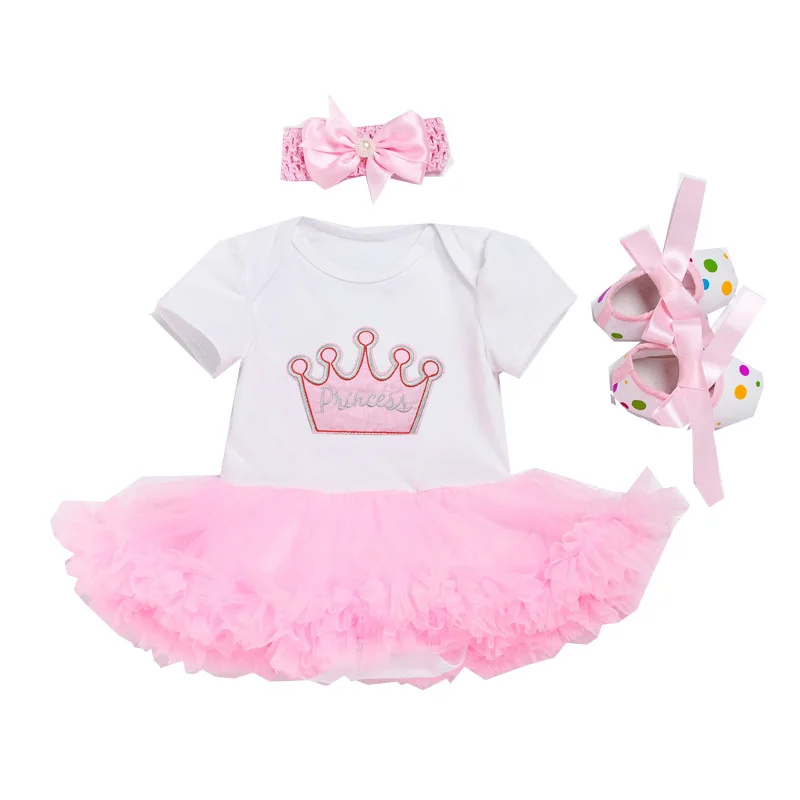 Baby Girl Dress 3PCs Clothing Sets Birthday Costume Romper Newborn Clothing Baby Crown Dress Bebe Infant Outfits Headband Shoes