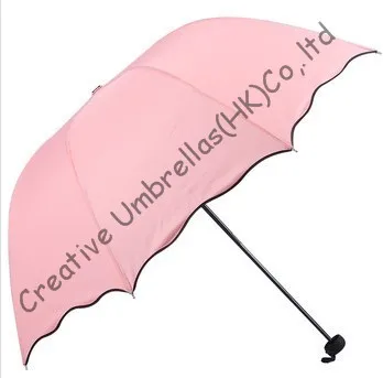 

Water flower printed,90T pongee,100%sunshade, colour changing,arched shape manual umbrellas,three fold,princess parasols