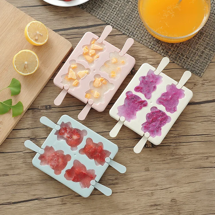 

Creative Cartoon 4 Compartment Ice Box Maker Cream Popsicle Cream Mould.