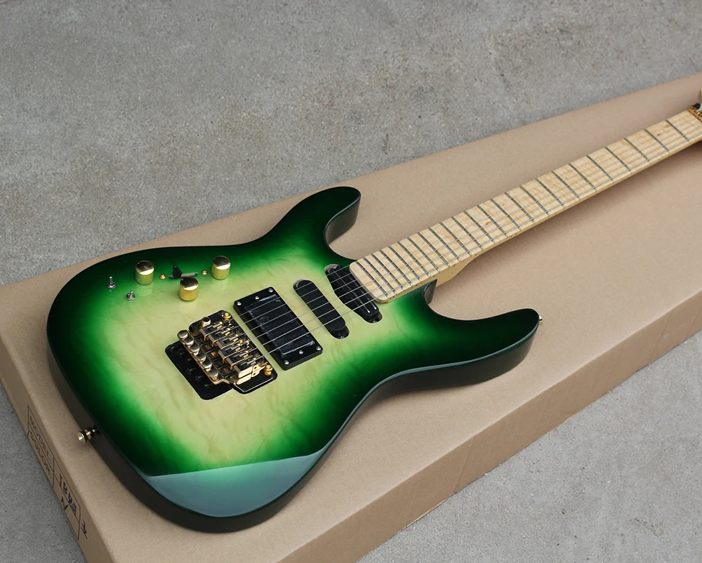 

Factory Green Left Handed Electric Guitar with Double Rock,Maple Fretsboard,Gold Hardwares,Active Pickup,Can be Customized