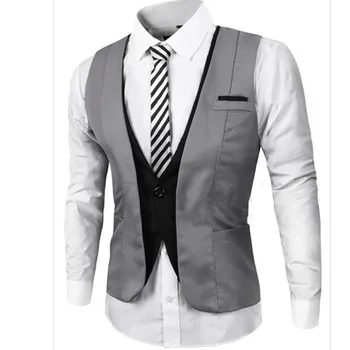 

New Arrival Mens Suit Vest V Neck Contrast Color Slim Fit Dress Vests For Men Back Strappy Waistcoat Hombre