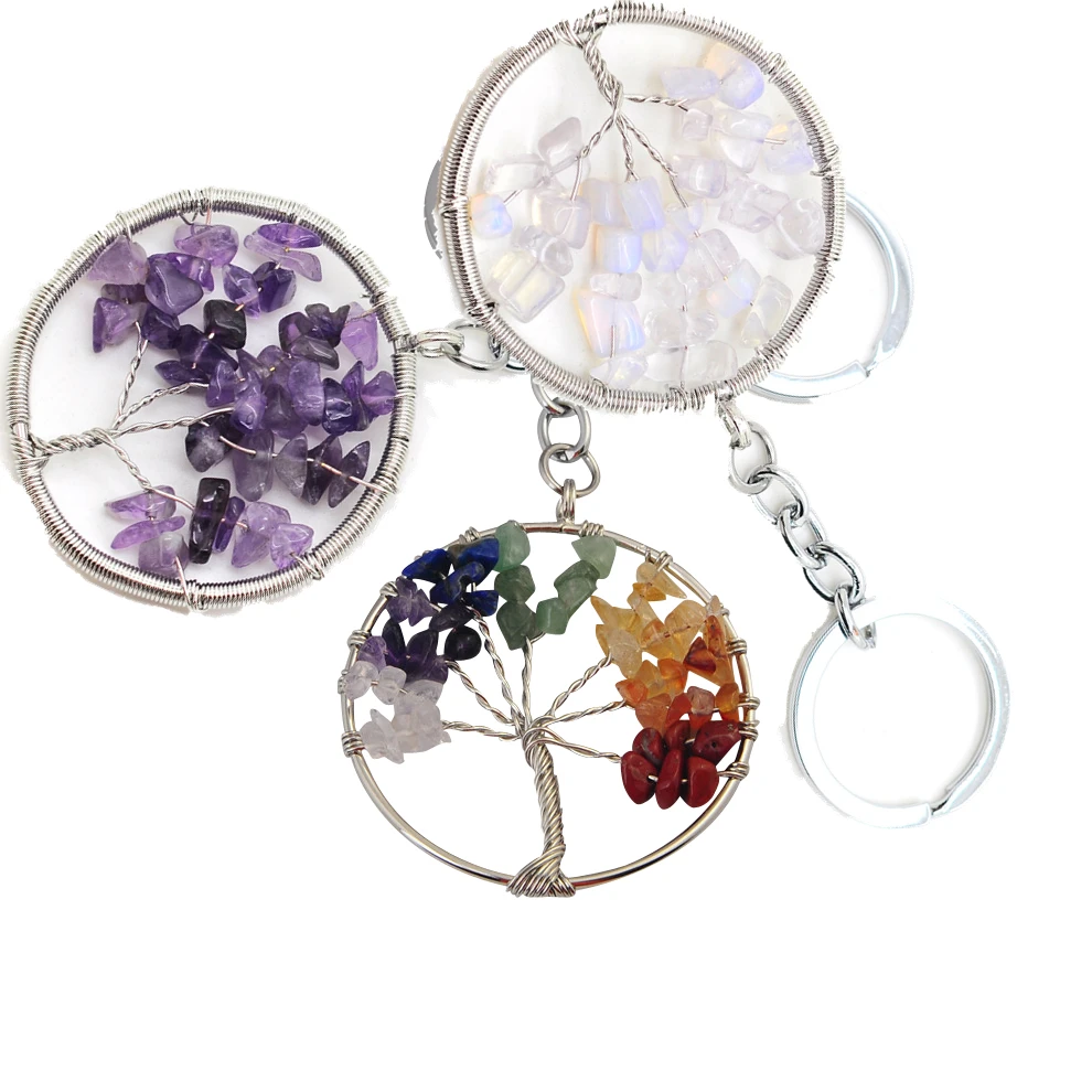 

7 Chakra Stone Tree Of Life Pendant Handmade Natural Quartz Stone Keychain In Key Chains Ad Jewelry For Woman Gift Lol Charms