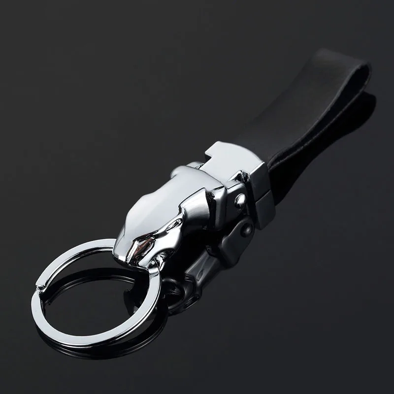

High Quality Metal Leopard Head Leather Key Chains Waist Hanging Rings Holder for Car Accessories Gift For Men Keyrings Keychain