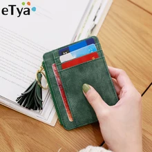 ETya тонкий женский кошелек с короткими сумка небольшая сумка из искусственной кожи с кредитницы тонкая кисточка молния кошельки с Отделом для монет, стильная женская сумка клатч