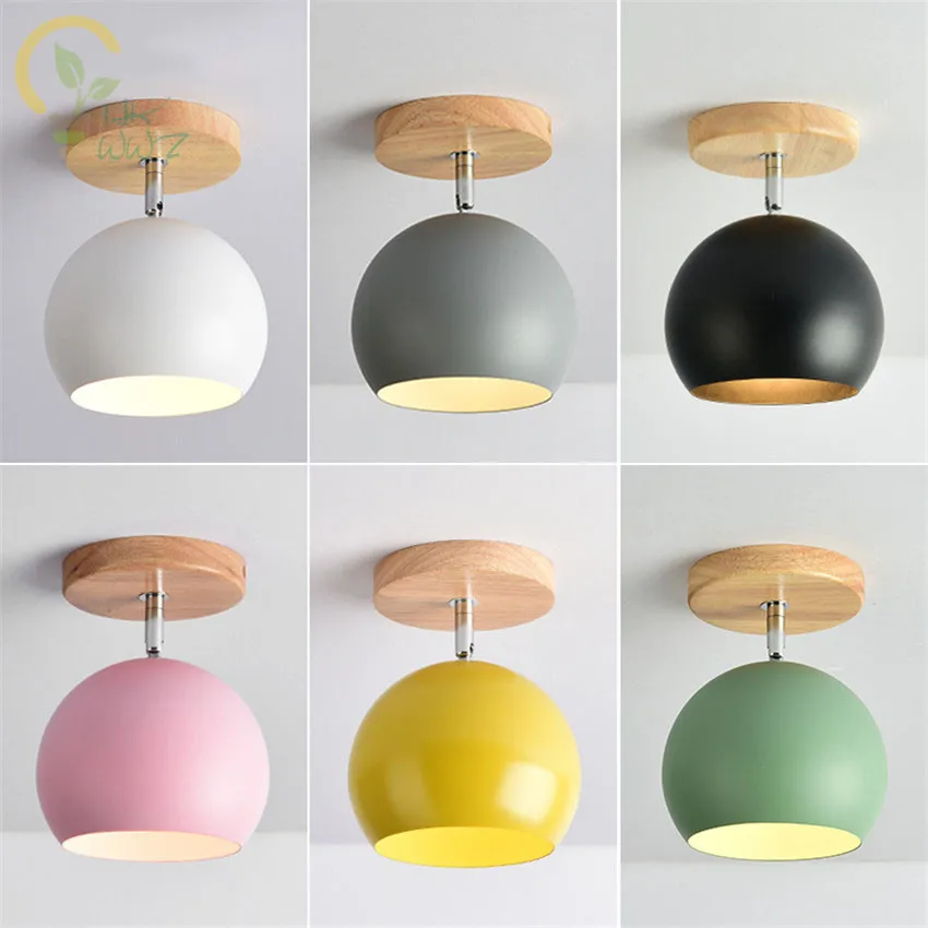 

Modern Colour Led Ceiling Light with Metal Lampshade for Corridor Nordic Wood E27 Kitchen Ceiling lamps Home Lighting Fixtures
