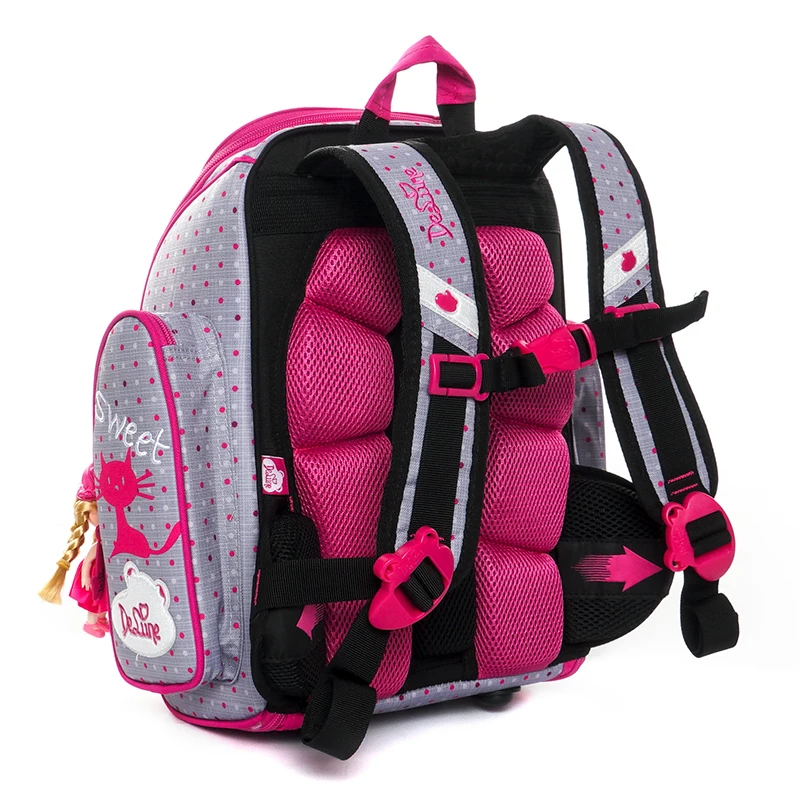 Delune 2019 Cat Pattern School Bags For Girls Boys Cartoon Backpacks Children Orthopedic Backpacks Can Folding Mochila Infantil