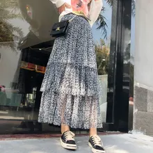 Летние леопардовые сетчатые миди юбки женские элегантные многослойные юбки с высокой талией офисные женские сексуальные длинные плиссированные юбки QH1807