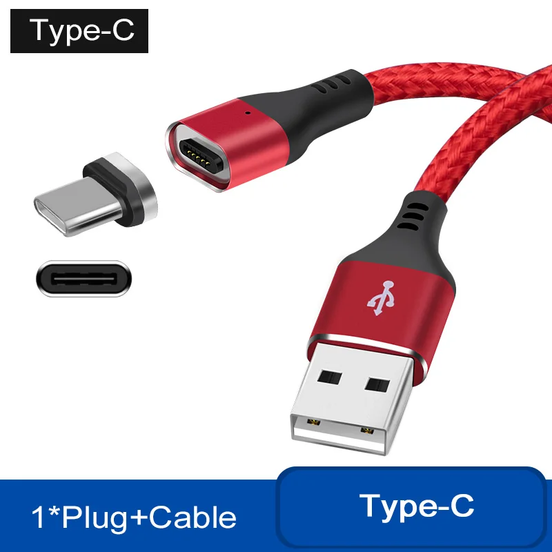 Магнитный кабель для быстрой зарядки 3 А, светодиодный usb-кабель для зарядки iPhone 7, 8 Plus, X, XS, Max, 6 S, 6 S, S8, S9, Micro USB type C, адаптер USBC - Цвет: Red For Type C