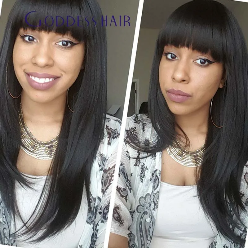 

Top Quality 7A Chinese bang lace front human hair wigs Brazilian vrgin hair sofyhair natural black full lace wig bleach&knot