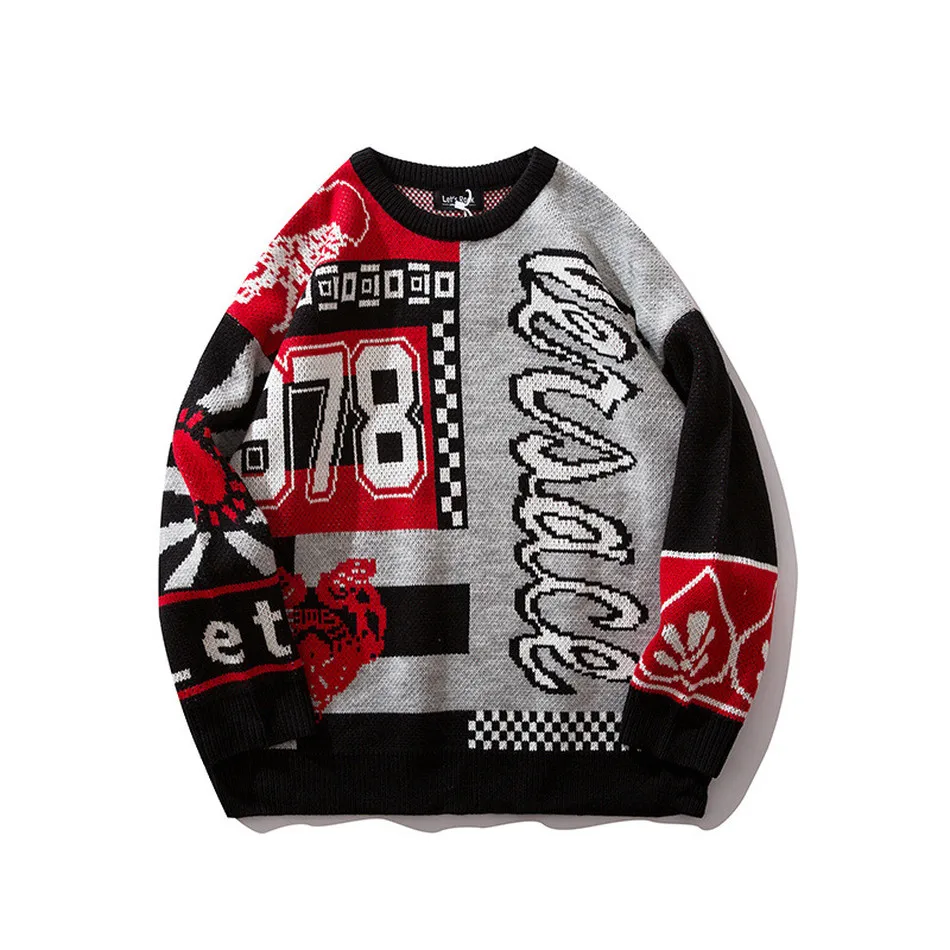 

New Hip Hop Men and Women Round Neck Pullover Loose Printed Sweater Casual Designer Long Sleeve Oversize Couple Men Sweaters