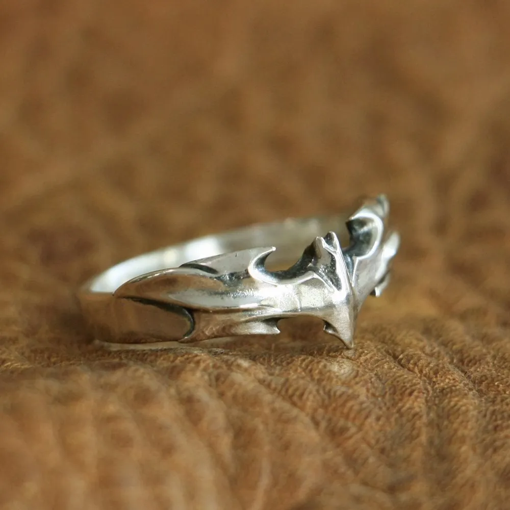 LINSION 925 Sterling Silver Bat Ring Charms Ring TA111 US Size 7~15