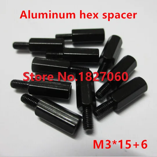 20 шт. M3 * 15 + 6 алюминиевая Шестигранная гайка с черным анодированным покрытием для