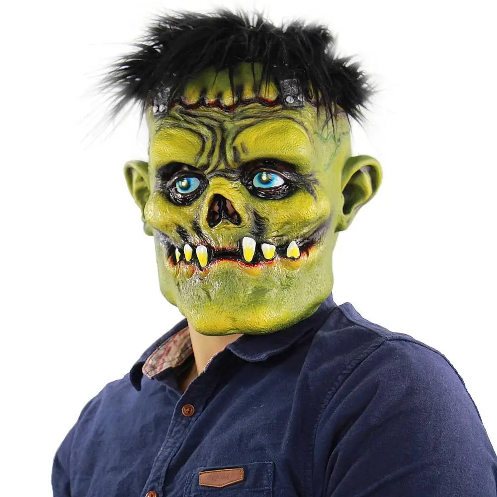 Мужская страшная Клоун Маска Хэллоуин террор Призрак Маска биохимическая инопланетянин зомби маска Ужасный демон взрослый клоун дьявол пламя маска - Цвет: Green face strange