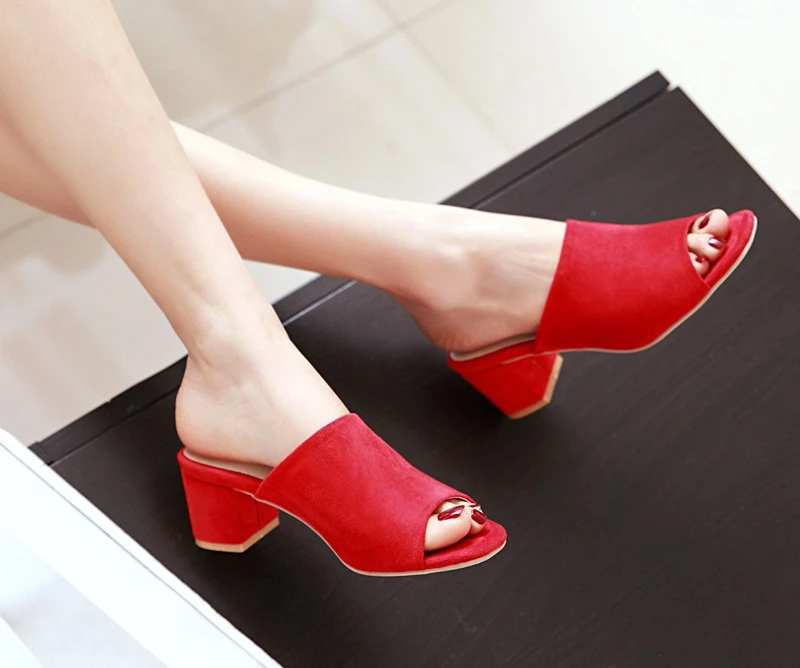 Meotina/женские шлепанцы летние босоножки Обувь для вечеринок на Высоком толстом каблуке Модные женские красные сандалии с открытым носком Новинка размера плюс 33-43