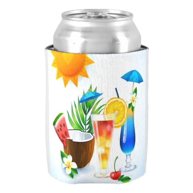 Tropical, Luau, Beach Party Can Cooler Neoprene Beer Can Cooler Summer