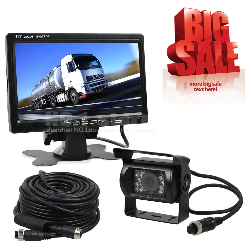12V-24V DC 7 inch TFT LCD Car Monitor Rear View Monitor + 4pin IR Night Vision HD Rear View Camera for Bus Houseboat Truck