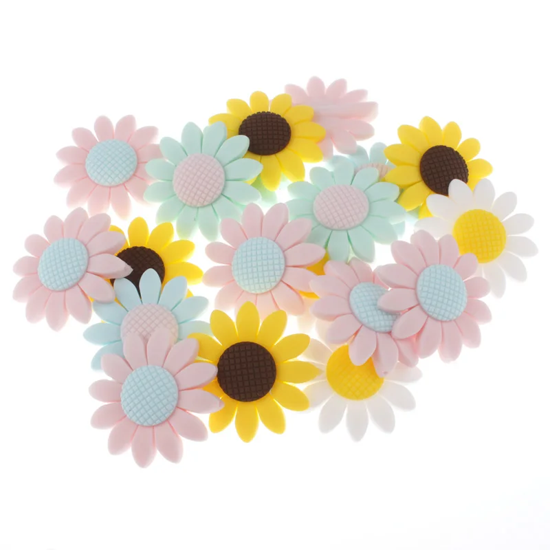 

10pcs Silicone Sun Flower Beads 5-colors Silicone Teether Necklace Silicon Teething Baby Bpa Free Mordedor Silicona Gift