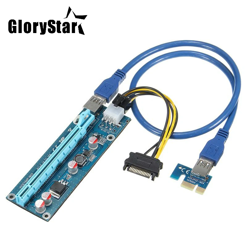 الناهض pci e اكسبريس 1x إلى 16x الناهض بطاقة pci-e 60 سنتيمتر usb 3.0 pci sata إلى 6pin كابل الطاقة ل btc bitcoin التعدين antminer التعدين