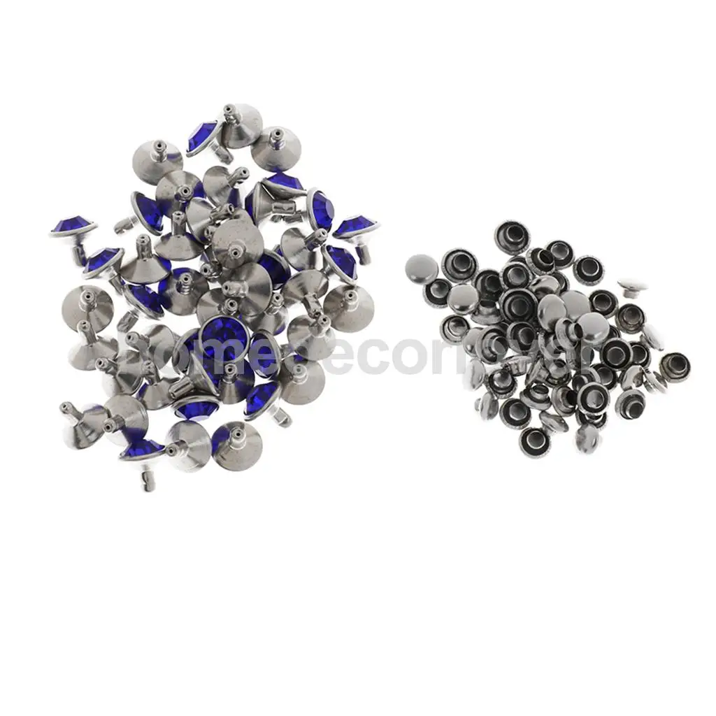 50 Sets Blue Rhinestone Rivets Crystal  Rivets Spots Studs Double Cap for DIY Leather Craft Clothes Bag Shoes Decor