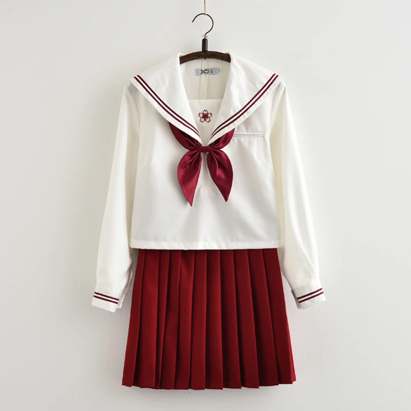 Японские девушки красный JK костюм моряка Косплэй школьная форма короткий рукав Футболка элегантный дизайн Колледж юбка Женский костюм