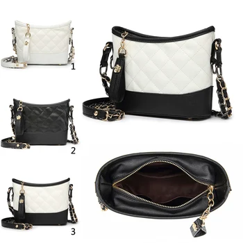 

Coofit Classic Lozenge Pattern Hobo Black&White All Match Crossbody Bag Female Chic handbag purse with tassels