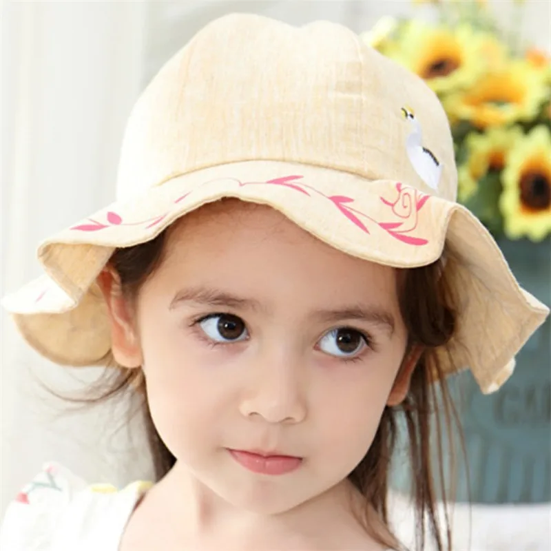 New Spring Baby Hat Girls Sun Hat Cute Swan Toddler Summer Baby Hats Kids Beach Bucket Cap Children Accessories