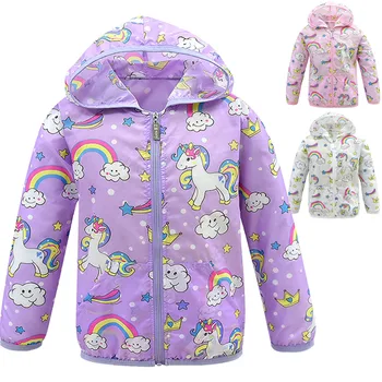 

Girls unicorn sunscreen For Girls Windbreaker Kids Cartoon Outerwear Coats For Girls Trench hooded Children Clothes