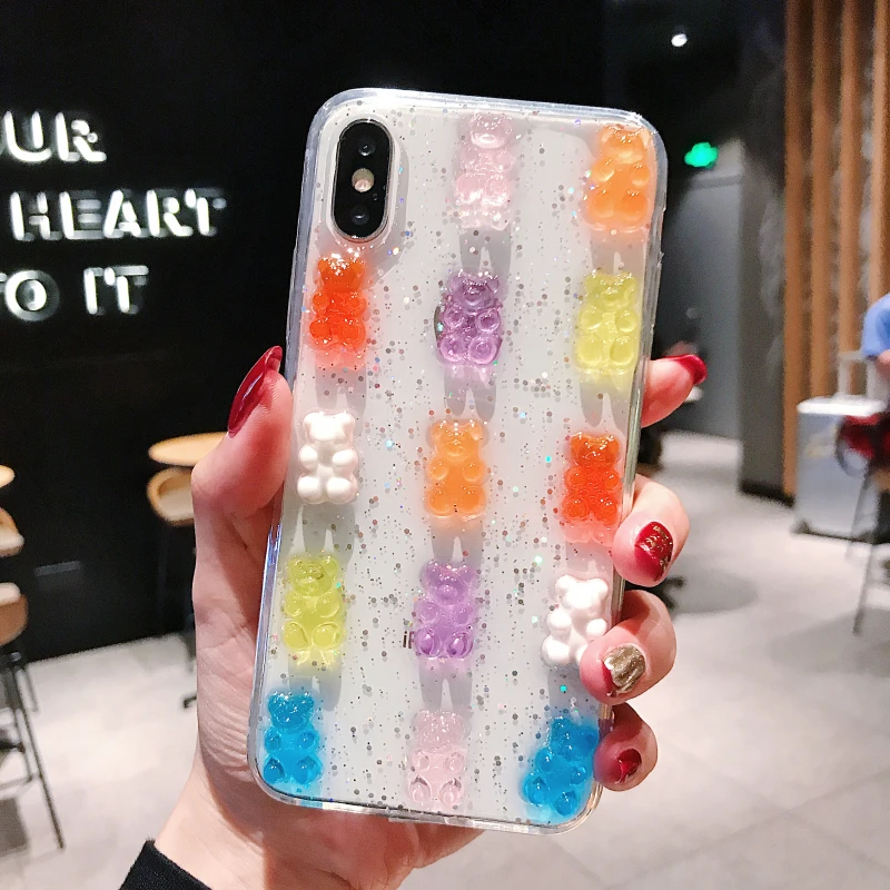 Милые 3D Gummy Bear яркие блестящие мягкие чехлы для телефонов для iPhone X XR XS MAX 7 8 6S plus чехол для samsung galaxy S8 S9 S10 Note