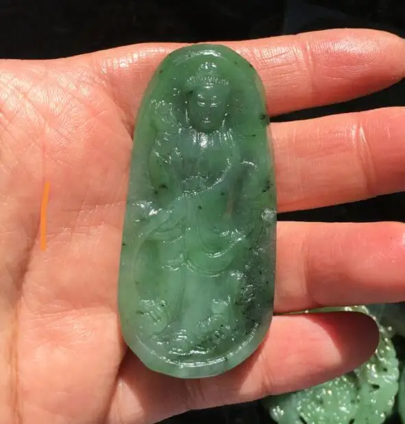

Free shipping Charming! 100% natural hetian Green kan-yin stone Pendant Necklace 4 style can choose