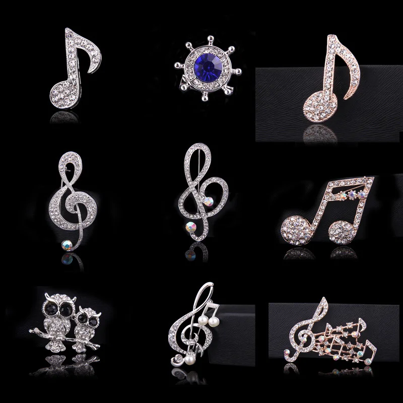 

Fashion New Musical Symbol Note Crystal Brooch Badge Rhinestone Animal Lapel Pins and Brooches for Men Shirt Collar Accessories