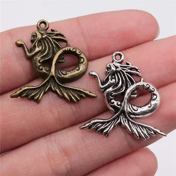 

WYSIWYG 8pcs 27x27mm Pendant Mermaid Mermaid Charm Pendants For Jewelry Making Antique Silver Color Mermaid Pendants