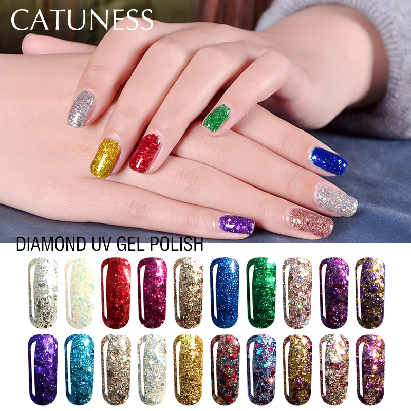 

CATUNESS 3D Diamond Glitter UV Nail Polish Poly Gel Varnish Good Quality Soak Off Semi Permanent Gels for Nail Extensions
