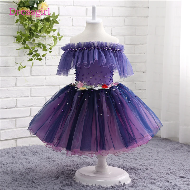 Темно-фиолетовые платья с цветочным узором для девочек на свадьбу 2019 г., трапециевидные фатиновые платья с рукавами-крылышками и