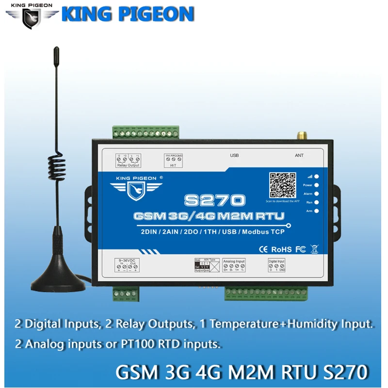 Беспроводной GSM телеметрии удаленного Управление 3g S270 GPRS записи 200 SCADA SMS сигнализации 2 DIN + 2AIN + 2DO ОСРВ системы Температура монитор