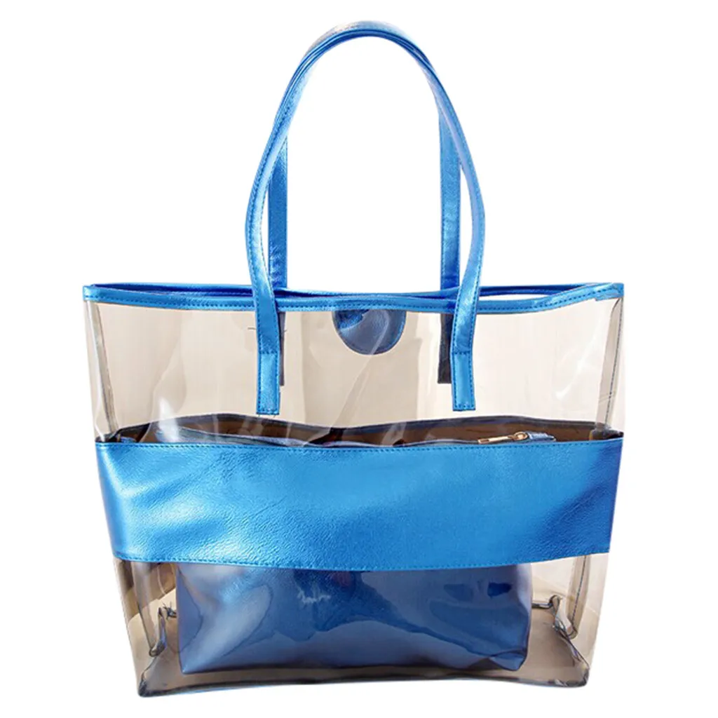 Новинка, модная женская прозрачная пляжная желеобразная сумка из ПВХ большой емкости, мягкая сумка на плечо с застежкой, сумка на плечо