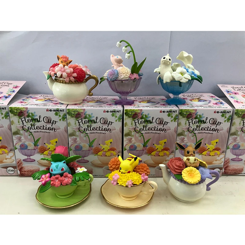 

6pcs /set Anime Pikachu Eevee Dewgong Ivysaur Vulpix Mew Cute Floral Cup Collection PVC Action Figure Collection Model Toys