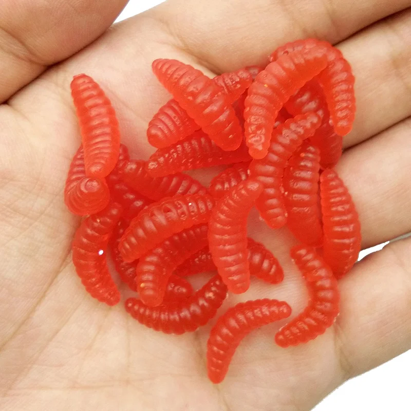 100pcs Soft Plastic Yellow Maggots Fishing Lures Luminous Smell Artificial Baits 
