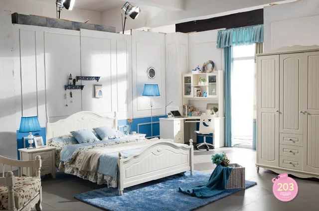 B01# Modern home bedroom furniture Korean style Pastoral scenery white