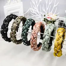 Braided Hairband Head Band Loop Headwear Beaded Solid Color Women Girls chic beaded hairband for women