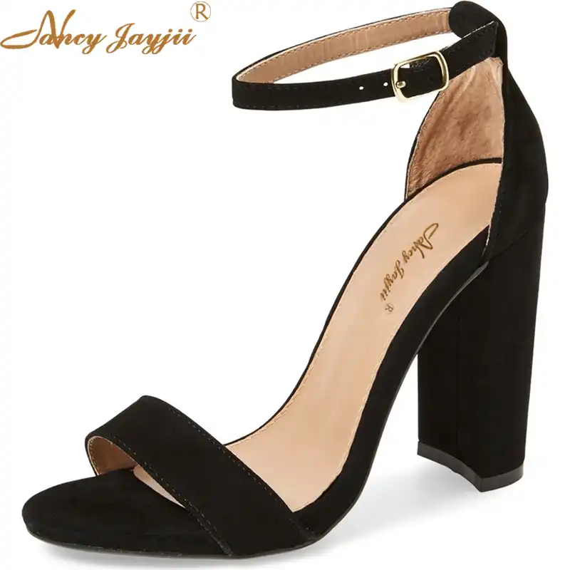 black open toe thick heels