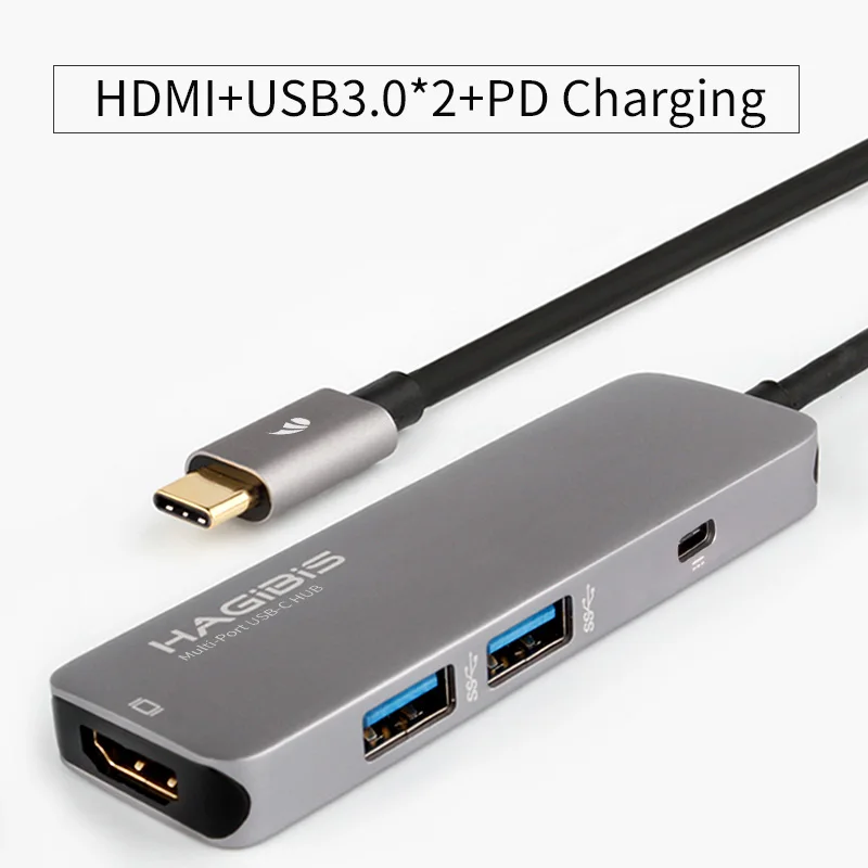 Hagibis Тип type-C USB 3,1 мульти Порты и разъёмы адаптер USB-C к HDMI 4K HD USB 3,0 концентратор 2-Порты и разъёмы SD Card Reader конвертер кабель для Macbook - Цвет: PD charging type