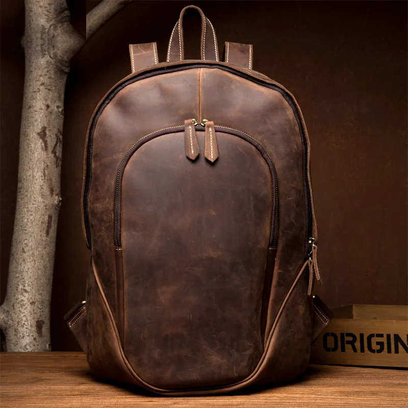 

Vintage men's Leather Backpack Original Backpacks Crazy Horse Genuine Cowhide Skin Leather Men's Bag Cow Leather Backpacks Tra