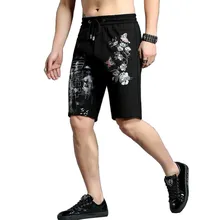 Летние новые модные повседневные шорты с цветочной вышивкой хлопковые мужские пляжные шорты Свободные мешковатые пляжные шорты Мужская одежда