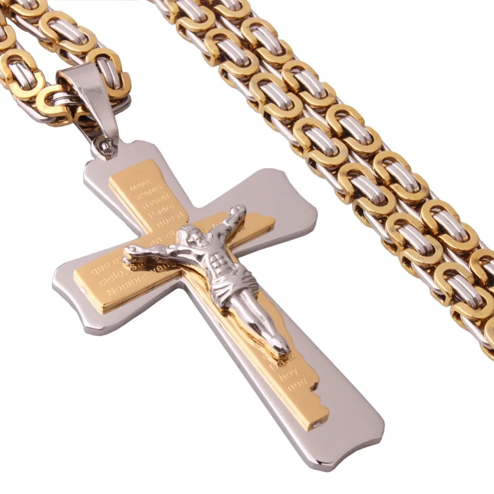 Good Quality Stainless Steel Jesus Cross Pendant Necklaces with Heavy