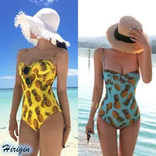 Summer Print Swimsuit HOT Women Summer Sleeveless V-Neck One Piece Swimsuit Push Up Pineapple Print Bikini Jumpsuits pineapple print low back one piece swimsuit