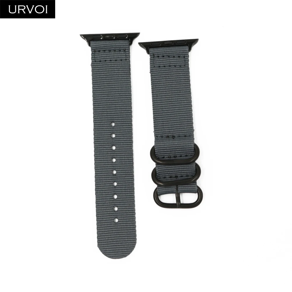 URVOI ремешок для apple watch Series 5 4 3 2 1 NATO тканый нейлоновый ремешок для iwatch двойные кольца цвета с адаптерами 40 44 мм - Цвет ремешка: Grey