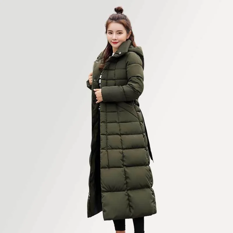 CHANGYUGE 2018 Women Down Coat Black Long Jacket Winter Slim Belt Down Coat Casaco Feminino Womens Down Jackets