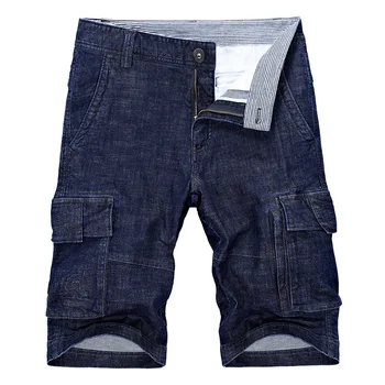 

Summer Denim Shorts Men Casual Pure Cotton Mid-waist Knee Length Jeans Mens Shorts With Pockets bermuda homme Plus Size 30-44