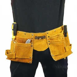 Sac à outils en croûte de cuir de vache Durable, poches à la taille, électricien outil oganiseur, sac à outils, taille réglable pour hommes et femmes 