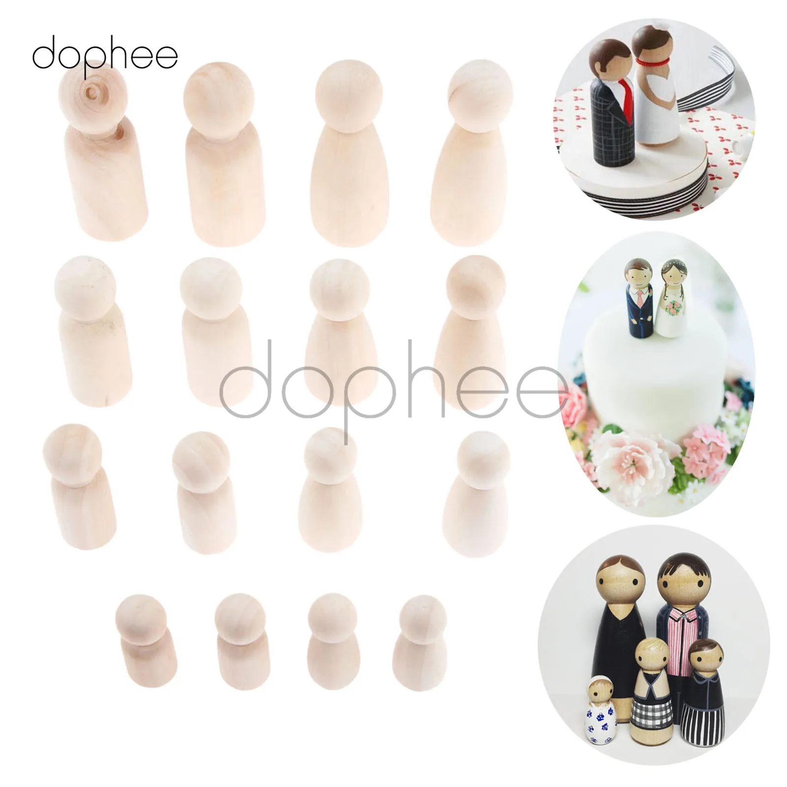 Dophee 16 шт Смешанные 35/43/55/65 мм деревянные колышки для кукол Неокрашенные Фигурки